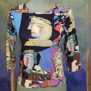 COPY - Vintage 3/4 sleeve artistic colorful print